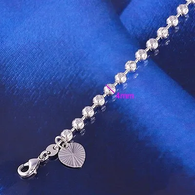 9K 9ct White Gold Plated Beaded Heart & Bell ANKLE CHAIN / ANKLET 10.6 2142 • £7.99