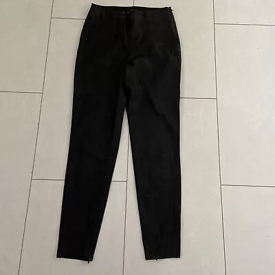 ZARA Black Soft Faux Leather  Slim Trousers Invisible Zip Ankle Size S/UK 8 VGC • £7