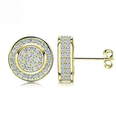 Exquisite Micro Pave 18K Gold Plated 5A Cubic Zirconia Men Women Stud Earrings • $11.95