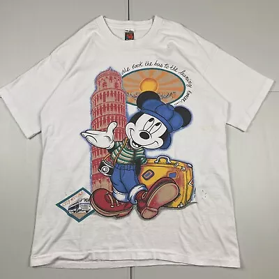 Vintage 90s Disney Mickey Mouse Eiffel Tower Graphic T Shirt White XL • $34.99