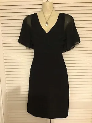 ADRIANNA PAPELL Black Frill Stretch Dress Size 8 (8/10) • £6