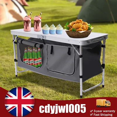 Folding Camping Table Kitchen Unit Storage Outdoor Picnic Cook Station W/Storage • £44.65