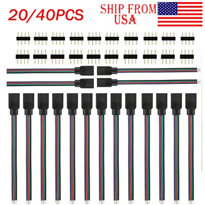 20/40PCS 4PIN Male/Female Connector Wire Cable For 5050 3528 RGB LED Strip Light • $9.99