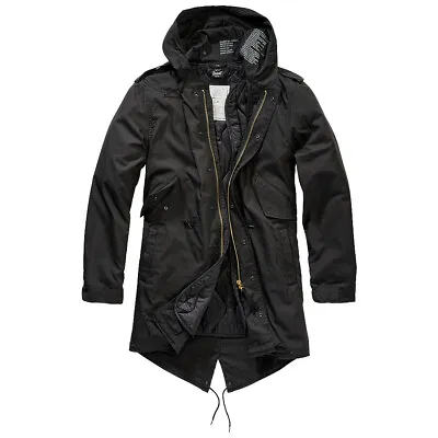 Brandit M51 US Parka Cotton Lining Outdoor Casual Mens Hooded Fishtail Black • £124.95