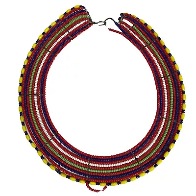 Tanzanian Maasai BEADED Tribal Jewelry 10 Strand Wire Collar Necklace Adult • $29.99