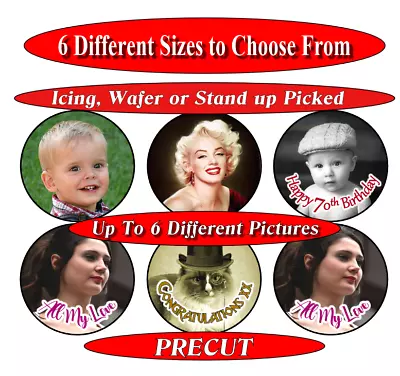 £2.30 • Buy 6 PRE-CUT Personalised Photo Or Photographs Edible Cupcake Toppers 6 Size Choice