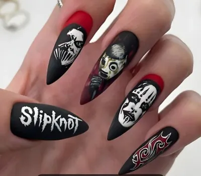 24 Slipknot Stiletto False Nails Matte Press On Fake Finger Nails • £6.99