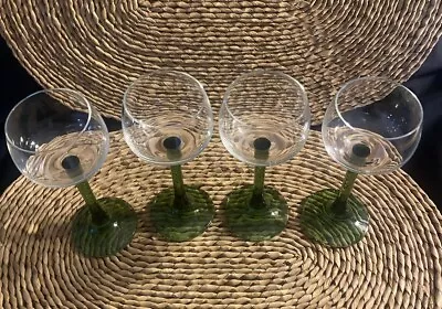 4 Vintage French 'Luminarc' Green Stem Crystal Wine Glass 7 “ Tall MCM 6 0z • $20