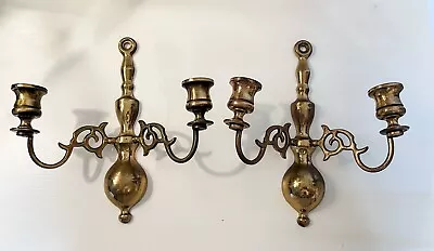 Vintage Brass Wall Sconces Double Arm Pair Set Of 2 Made In England • $47.99