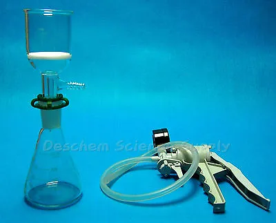 $59.99 • Buy 250ml,Glass Filtration KIt,Erlenmeyer Flask & 150ml Funnel & Handle Vacuum Pump
