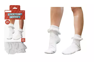 Wizard Of Oz Lace Trim White Socks Dorothy Socks Girls Ladies Ruffle Frilly Trim • $11