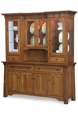 Amish Craftsman Arts & Crafts Hutch China Cabinet 4-Door Solid Wood Manitoba 72  • $5799