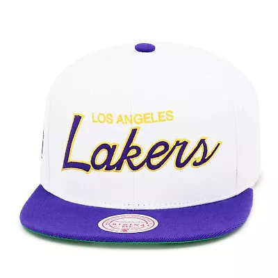 Mitchell & Ness Los Angeles LA Lakers Snapback Hat Cap White/Purple/Script • $32.90