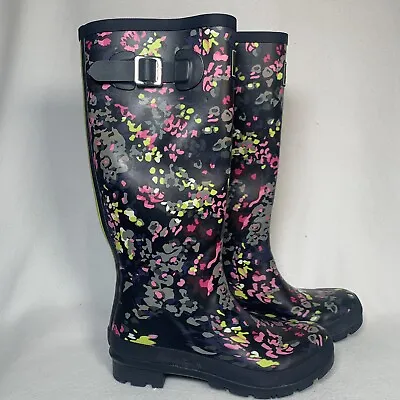 Joules Women's Size 7  Welly Print Rain Boot Multi Colored Paint Splash • $26