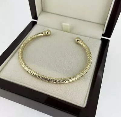 18ct Gold GF Pattern Torque Bracelet Adjustable Heavy Ladies Mens Boys • £34.99