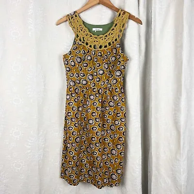 Anthropologie Esley Mustard Yellow Dandelion Floral Sleeveless Dress Back Cutout • $30