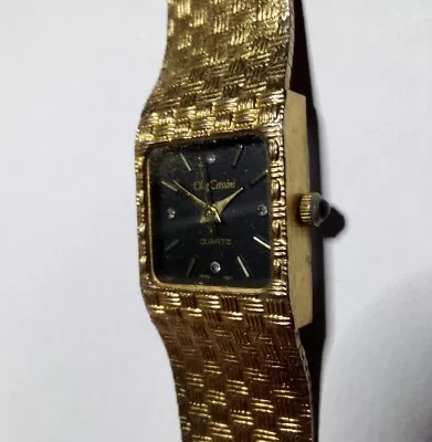 Vintage Oleg Cassini Gold Tone Stainless Steel Japan Mov. 4 Gems Wristwatch 8  • $55