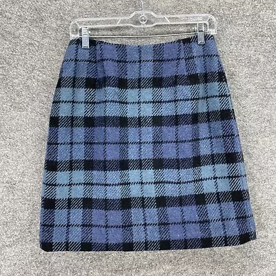 Eddie Bauer Skirt Women 6 Blue Plaid Lined Wool Midi A Line • $17.99