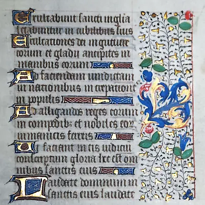 Exrare 1450 Illuminated Bible Vellum Leaf 10 Gold Initials Book Of Hours Psalms • $399.95