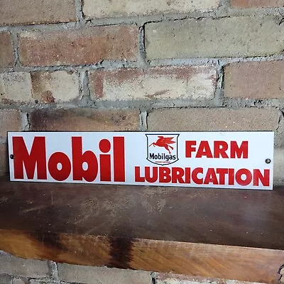 Vintage Old Mobilgas Farm Lube Porcelain Gas Pump Sign Mobil Mobiloil 18  X 4  • $154.99
