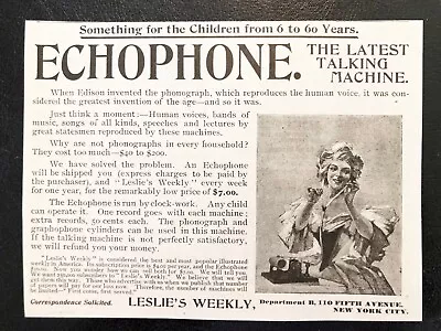 Antique 1897 ECHOPHONE Talking Machine Vtg Phonograph Print Ad W/Victorian Lady • $14.95