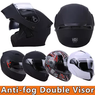 Motorcycle Dual Visor Flip Up Modular Full Face Helmet DOT Approved M L XL XXL • $56.99