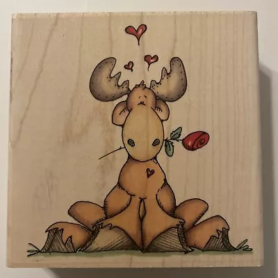 Moose In Love LY845 Whipper Snapper Designs Rubber Stamp Moose With Rose Hearts • $9