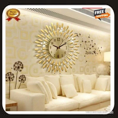 £22.99 • Buy 3D Large Diamante Crystal Jeweled Retro Style Wall Clock Beaded Living Room New