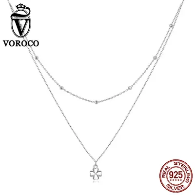 925 Sterling Silver Double-layer Necklace Chain Jewelry For Fashion Women VOROCO • £8.99