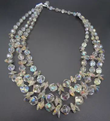 Vintage VENDOME 3 Strand Aurora Borealis CRYSTAL NECKLACE • $75