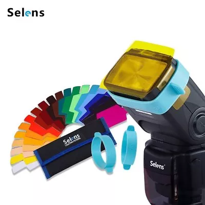 Selens Universal Flash Gels Lighting Filter + 2 Gels Bands Kits For Flashlight • $13.99