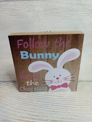 New!  Follow The Bunny To  Chocolate  Box Frame SIGN Table Decor Easter Glitter • $3.99