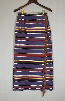 VTG Nada Nuff Pencil Skirt Colorful Southwestern Fringe Wrap Maxi Size 11 Medium • $49.89