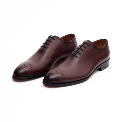 Ariston Mens Solid Chestnut Whole Cut Oxford Leather Dress Shoes • $139