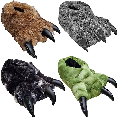 Monster Claw Novelty Slippers Bear Yetti Big Foot Furry Scary Dinosaur Halloween • £14.95