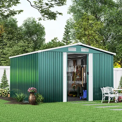 Garden Shed 6x8 10x8 12x10ft Metal Apex Roof Outdoor Tools Storage With Base • £389.95