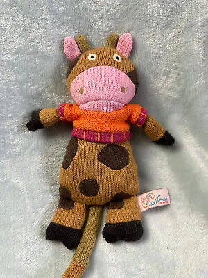 Latitude Enfants Brown Cow Comforter Baby Soft Toy Knitted • £8.50