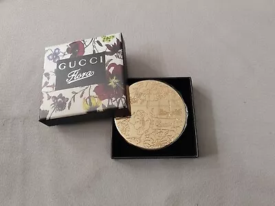 Gucci PARFUMS Mirror Compact Miroir With Box Gold Flower Relief Gucci Plants • $25.88
