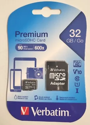 NEW Verbatim Micro SDHC Memory SD Card + Adaptor 32GB Class 10 Camera Phone • $16