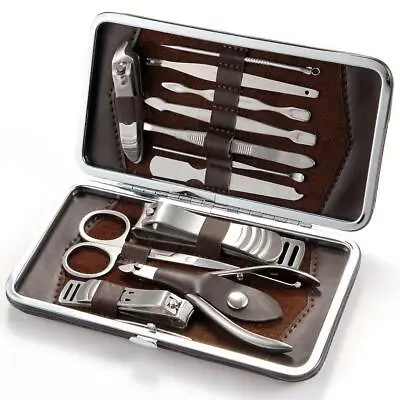 12 Piece Manicure Pedicure Nail Care Set Cutter Clippers Kit Case Mens Ladies • £4.99