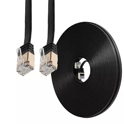 20FT CAT7 CAT 7 Flat Cable Shielded U/FTP LAN RJ45 Internet Router Patch Black • $8.53