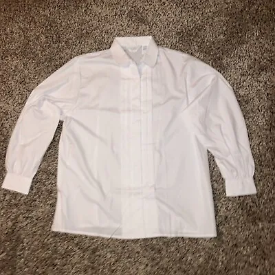Van Heusen For Her Ladies Pleated Front White Dress Shirt Tuxedo Shirt Size 18 • $9.99