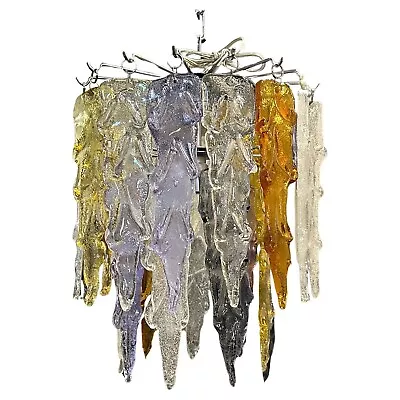 1980s Modernist Polychrome Murano Glass Cascade Chandelier By Mazzega • $1491.28