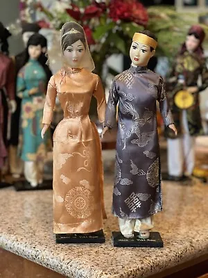 Vintage Vietnamese Wedding Couple Dolls In Traditional Outfits • $59.99