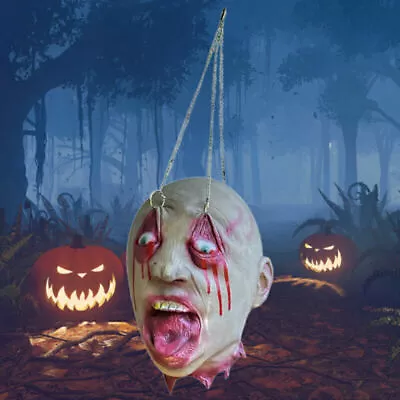 Hanging Zombie Head Horror Severed Halloween Haunted House Deco Party Scary Prop • £14.81