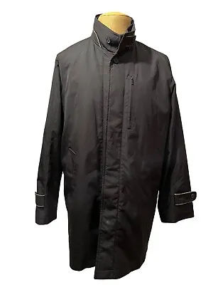 MASATOMO Japan Men's Full Length Overcoat Black Leather Trim Lined Size LL • $175