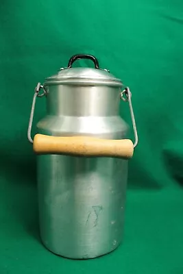 Vintage Dairy Milk Can Metal Pail With Lid And Wood Handle 9  Tall • $11.95