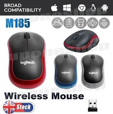 Logitech M185 Wireless Optical Mouse Fit Compact PC Laptop Mouse + USB Receiver • £6.99