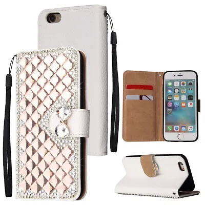 Bling Glitter Rhinestone Wallet Stand Case Cover For IPhone &  Samsung Galaxy  • £11.99