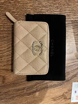 $750 • Buy Chanel 22K Beige Zip Card Case/ Holder Wallet 